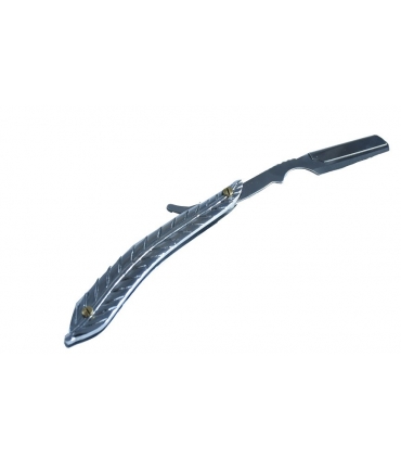 دسته تیغ اصلاح کرتزر فاینی استیل طرح برگ همراه با کیف چرم KRETZER finny Stainless Steel Barber Razor