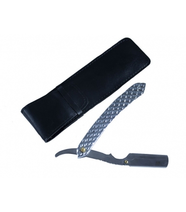 دسته تیغ اصلاح کرتزر فاینی استیل طرح لوزی همراه با کیف چرم KRETZER finny Stainless Steel Barber Razor