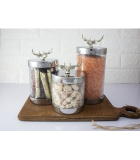 بانکه استیل و شیشه ترک گوزن 3 عددی Grain tank 3-piece