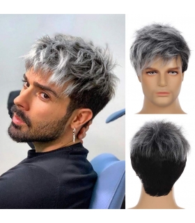 کلاه گیس مردانه سلاکس کوتاه جو گندمی Slacks Men Grey Wig Short Layered Gray Mixed Black