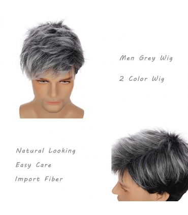 کلاه گیس مردانه سلاکس کوتاه جو گندمی Slacks Men Grey Wig Short Layered Gray Mixed Black