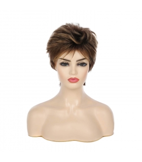 کلاه گیس زنانه اسویکینگ کوتاه مجلسی قهوه ای Swiking Pixie Cut Short Brown Curly Layered Wigs for Women