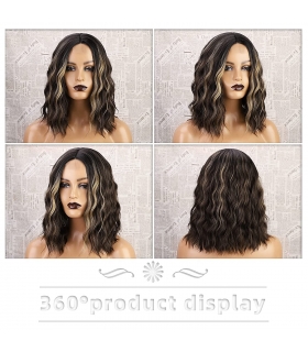 کلاه گیس زنانه استمپ گلوریس بلوند قهوه ای مخلوط متوسط Stamped Glorious Short Blonde Wig Synthetic Shoulder Length Wigs for Women