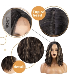 کلاه گیس زنانه استمپ گلوریس بلوند قهوه ای مخلوط متوسط Stamped Glorious Short Blonde Wig Synthetic Shoulder Length Wigs for Women