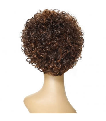 کلاه گیس زنانه  اچ یو ای موی طبیعی کوتاه فرفری شکلاتی HUA Chocolate Brown Mix Medium Auburn Short Curly Wigs