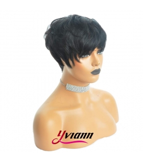 کلاه گیس زنانه یویان موی طبیعی چتری مشکی کوتاه Yviann Human Hair Short Wigs Wigs with Bangs Short