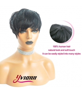 کلاه گیس زنانه یویان موی طبیعی چتری مشکی کوتاه Yviann Human Hair Short Wigs Wigs with Bangs Short