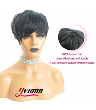 کلاه گیس زنانه یویان موی طبیعی چتری مشکی کوتاه Yviann Human Hair Short Wigs Wigs with Bangs Short
