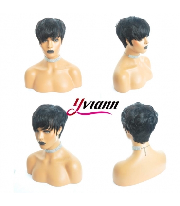 کلاه گیس زنانه یویان موی طبیعی چتری مشکی کوتاه Yviann Human Hair Short Wigs Wigs with Bangs Short