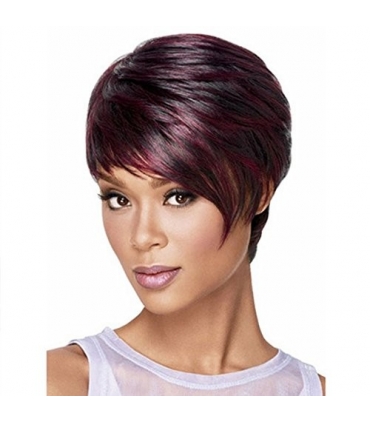 کلاه گیس زنانه بی اس دی مشکی شرابی جلو چتری کوتاه BraiSED Short Pixie Cut Hair Short Burgundy Hairstyles Wigs