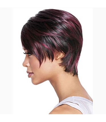 کلاه گیس زنانه بی اس دی مشکی شرابی جلو چتری کوتاه BraiSED Short Pixie Cut Hair Short Burgundy Hairstyles Wigs
