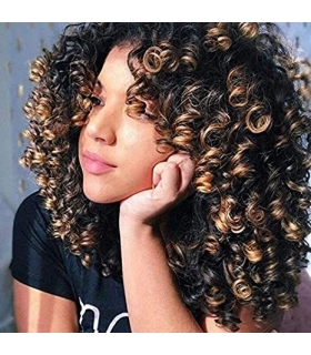 کلاه گیس زنانه فرفری متوسط آمبر بلوند CICI Short Curly Wigs for Women Brown Blonde Mixed Short Afro Curly Wig