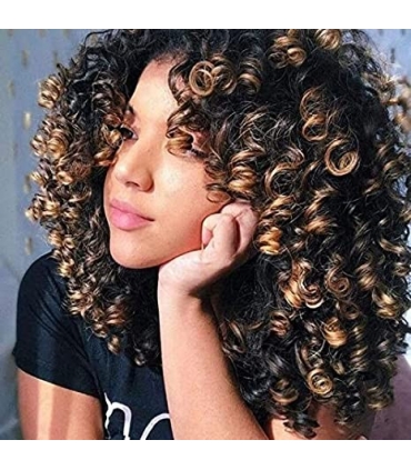 کلاه گیس زنانه فرفری متوسط آمبر بلوند CICI Short Curly Wigs for Women Brown Blonde Mixed Short Afro Curly Wig