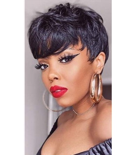 کلاه گیس زنانه یویان موی طبیعی چتری مشکی کوتاه Yviann Human Hair Short Wigs Wigs with Bangs Short