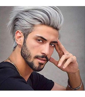 کلاه گیس مردانه ووور خاکستری خامه ای کوتاه لخت Wooer Male Short Grey Hair Mens Wig