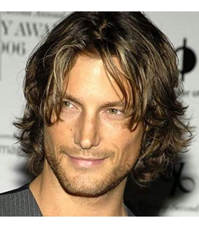 کلاه گیس مردانه باروسی متوسط حالت دار قهوه ای هایلایت دار Baruisi Mens Short Curly Wig Brown Synthetic