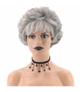 کلاه گیس زنانه تیشنینگ کوتاه حالت دار خاکستری TISHINING Short Gray Curly Wigs fo Hair Wig