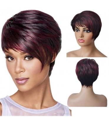 کلاه گیس زنانه بی اس دی مشکی شرابی جلو چتری کوتاه BraiSED Short Pixie Cut Hair Short Burgundy Hairstyles Wigs