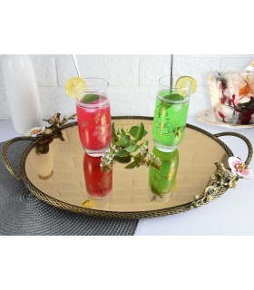 سینی ارشاکو هوم گرد برنجی آنتیک مینا کاری آنتیک گنجشک و گل ارکیده Ershaco home Antique brass Round tray