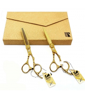 ست دو عددی قیچی آرایشگری کرتزر فینی کات و کوتاهی/پیتاژ 6 اینچ طلایی- قدرتی Kretzer Hair Finny FGS power -60