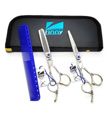 ست دو عددی قیچی آرایشگری کرتزر فینی کات و کوتاهی/ پیتاژ 6 اینچ چپ دست پیچ آبی  Hair Finny FSB LEFT-60