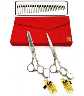 ست دو عددی قیچی آرایشگری کرتزر فینی کات و کوتاهی/ پیتاژ 6 اینچ پیچ طلایی Hair Finny FSR -60