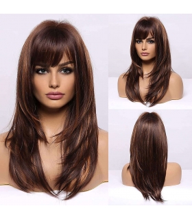 کلاه گیس چتری بلند قهوه ای