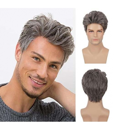 کلاه گیس مردانه کوتاه میکس قهوه ای خاکستری
