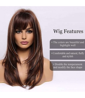 کلاه گیس چتری بلند قهوه ای