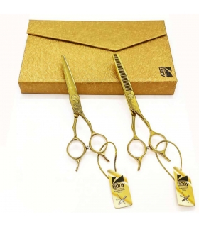 ست دو عددی قیچی آرایشگری کرتزر فینی کات و کوتاهی/پیتاژ 6 اینچ طلایی طرحدار Kretzer Hair Finny FGT -60