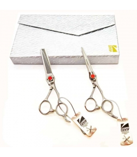 ست دو عددی قیچی آرایشگری کرتزر فینی کات و کوتاهی/پیتاژ 5.5-5.75 اینچ نگین قرمز Kretzer Hair Finny FSR -550