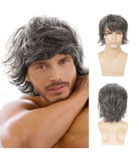 کلاه گیس (پوستیژ) مردانه سالکس خاکستری لیر فشن متوسط Sallcks Mens Short Grey Wig Natural Layered Fluffy Wig for men