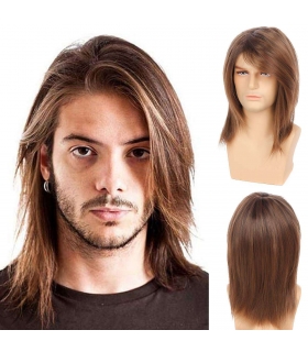 کلاه گیس (پوستیژ) مردانه بابروسی بلند لخت قهوه ای روشن هایلایت دار Baruisi Mens Wig Brown Long Straight Synthetic
