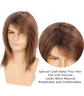 کلاه گیس (پوستیژ) مردانه بابروسی بلند لخت قهوه ای روشن هایلایت دار Baruisi Mens Wig Brown Long Straight Synthetic