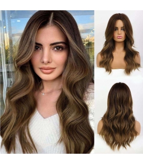 کلاه گیس زنانه بلند میکس قهوه ای تیره و بلوطی