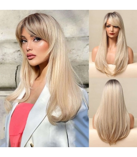 کلاه گیس زنانه بلند چتری آمبره قهوه ای تیره به بلوند