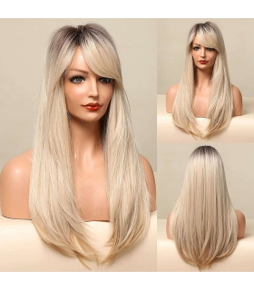 کلاه گیس زنانه بلند چتری آمبره قهوه ای تیره به بلوند