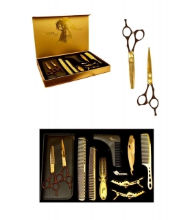 ست قیچی آرایشگری رزونال قیچی کات و کوتاهی/ پیتاژ /شانه حالت دهی/دسته تیغ Rezonal S1