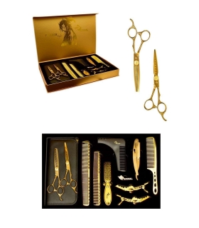 ست قیچی آرایشگری رزونال قیچی کات و کوتاهی/ پیتاژ /شانه حالت دهی/دسته تیغ Rezonal S2