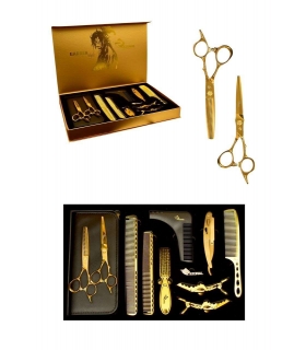 ست قیچی آرایشگری رزونال قیچی کات و کوتاهی/ پیتاژ /شانه حالت دهی و ریش/دسته تیغ Rezonal S3