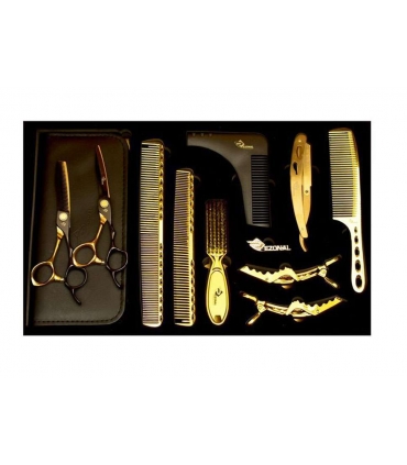 ست قیچی آرایشگری رزونال قیچی کات و کوتاهی/ پیتاژ /شانه حالت دهی و ریش/دسته تیغ Rezonal S5