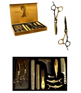 ست قیچی آرایشگری رزونال قیچی کات و کوتاهی/ پیتاژ /شانه حالت دهی و ریش/دسته تیغ Rezonal S5