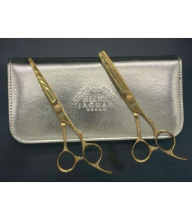 ست دو عددی قیچی آرایشگری جگوار کات و کوتاهی/پیتاژ الینا طلایی Jaguar Elina gold Barbery Scissors