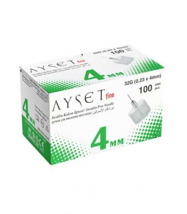 سوزن قلم انسولین آیست فاین 4 میلی متری 100 عددی Ayset Fine 32G (0,23 x 4mm)