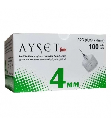 سوزن قلم انسولین آیست فاین 4 میلی متری 100 عددی Ayset Fine 32G (0,23 x 4mm)