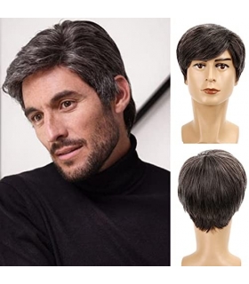 کلاه گیس ( پوستیژ) کوتاه مردانه جو گندمی تراکم مشکی بالا Short Gray Wig