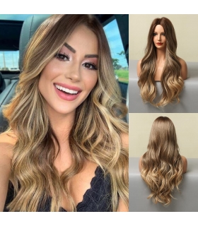 کلاه گیس (پوستیژ) زنانه بلند آمبره قهوه ای بلوند حالت دار Ombre Brown to Blonde Wigs