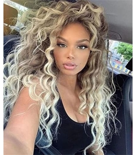 کلاه گیس (پوستیژ) زنانه بلند قهوه ای بلوند-خاکستری فرفری Long Curly Wig