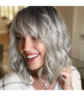 کلاه گیس (پوستیژ) زنانه باب متوسط موج دار آمبره نقره ای چتری دار Natural Ombre Silver Wig
