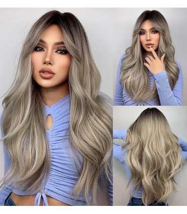 کلاه گیس (پوستیژ) زنانه بلند اش خاکستری آمبره حالت دار چتری دار Ombre Dark Ash Wigs